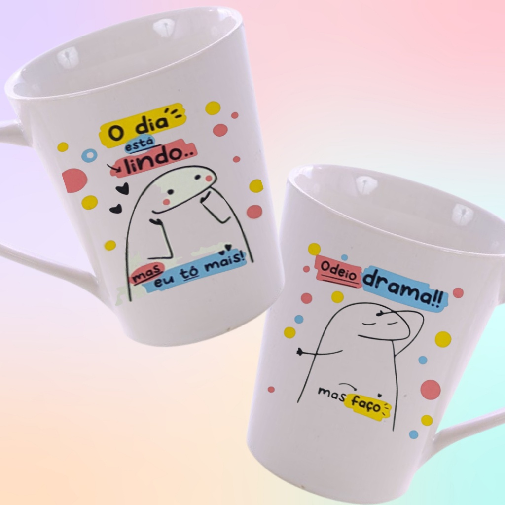 2 Canecas Personalizadas Meme Flork Bento Diversas Frases 300ml Presente