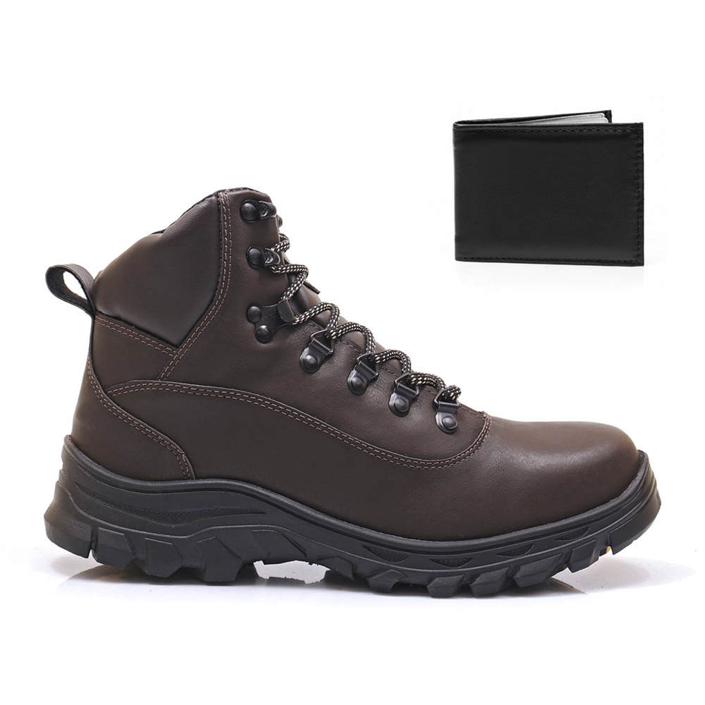 Bota Masculina Adventure Trilha Discovery Coturno Masculino Kit Com Carteira