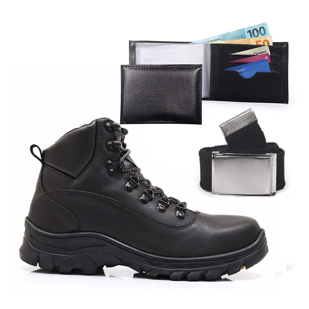 Bota Masculina Adventure Trilha Discovery Coturno Masculino Kit Com Carteira e Cinto