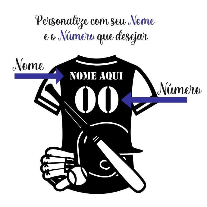 Kit Camisa de Baseball em MDF + Quadros Decorativos, MDF Camisa de Time de Baseball Personalize Com Nome e Número
