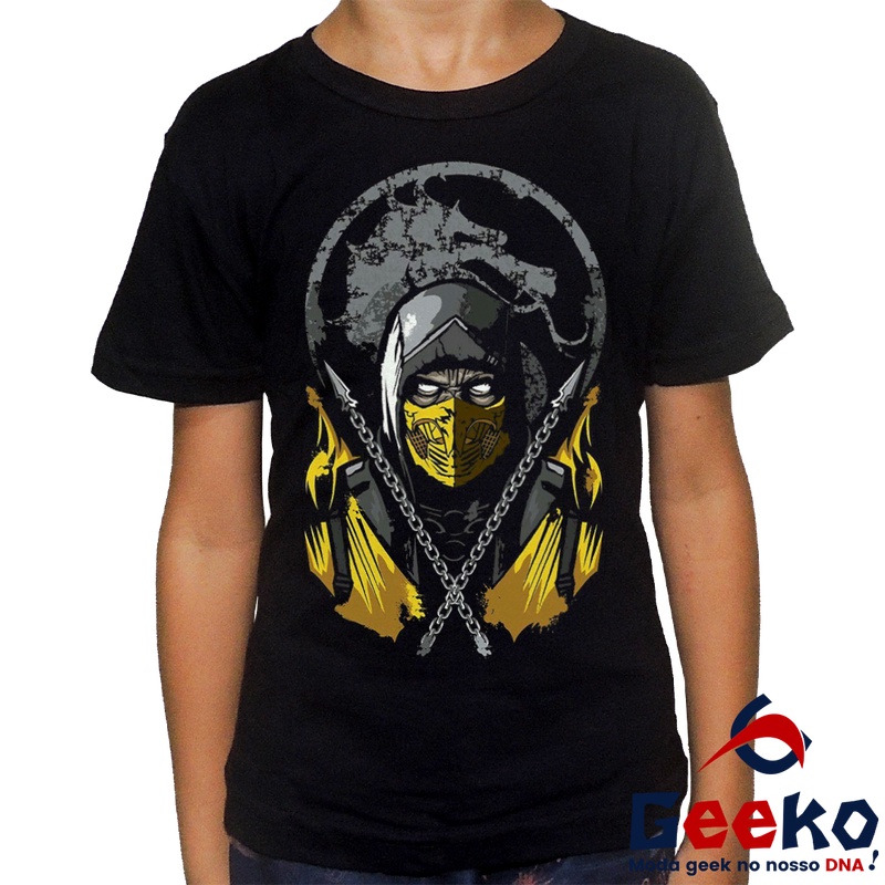 Camiseta Infantil Premium Mortal Kombat 100% Algodão Scorpion Geeko
