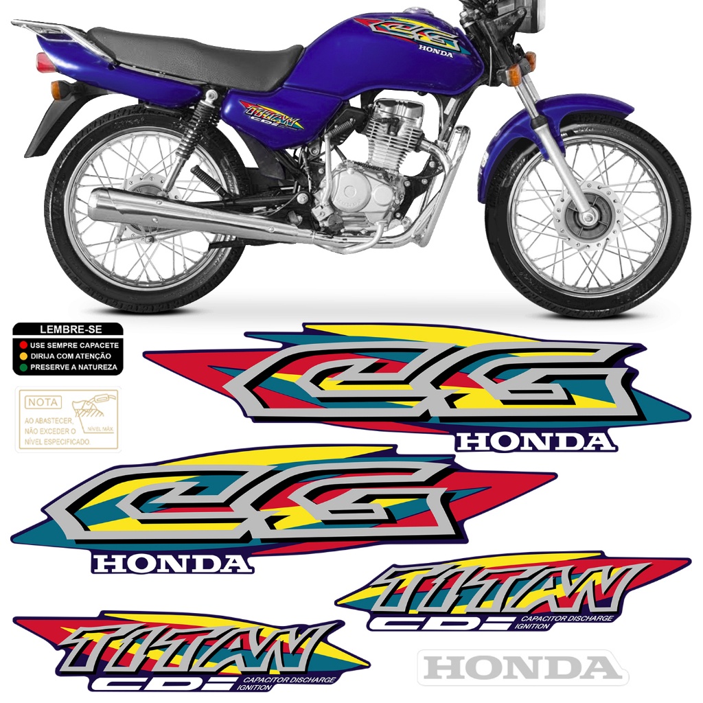 Kit Adesivo Tanque Moto Cg Titan 125 1999 99 Faixa Azul em Oferta na Shopee