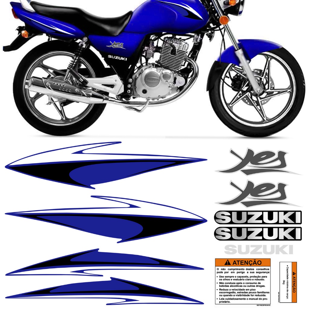 Kit Adesivo Moto Yes 125 2008 Azul Faixa Etiqueta