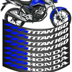Kit 8 Adesivo Roda Titan 160 Grande Faixa Moto Azul Colante