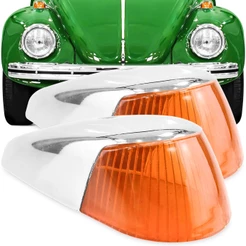 Par Lente Lanterna Fusca 1970 A 1996 Ambar Seta + Capa Cromada Sorriso Longo