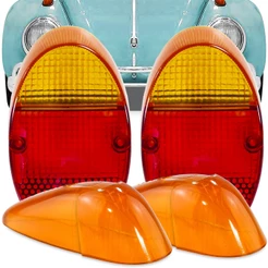 Kit Lente Traseira Fusca 1200 1961 A 1964 Ambar + Lente Dianteira do Pisca Fino