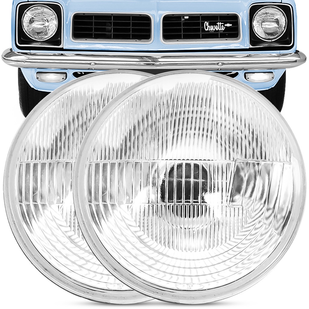 Par Bloco Ótico Farol Chevette 1975 A 1980 Lente Vidro Estriada Sem Vigia