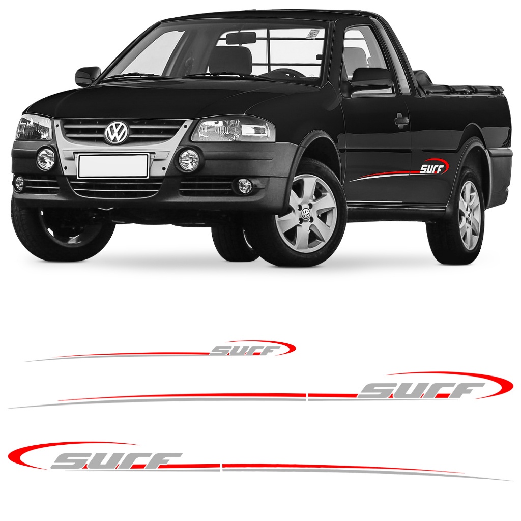 Kit 3 Adesivos Vinil Faixa Lateral Saveiro Parati G4 Surf 06 07 08 09 10 11 12 Prata E Vermelho