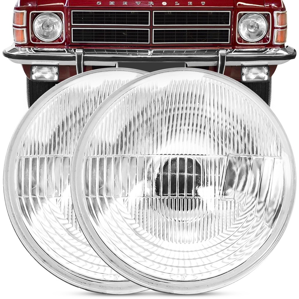Par Bloco Ótico Farol Opala Caravan 1970 A 1979 Lente Vidro Estriada Com Vigia