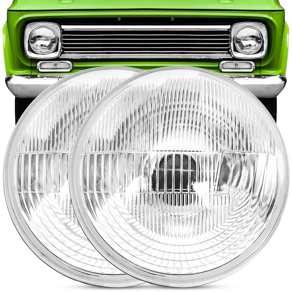 Par Bloco Ótico Farol C10 D10 C14 A10 1968 A 1985 Lente Vidro Estriada Com Vigia