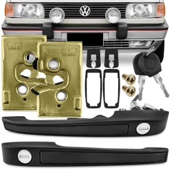 Kit Maçaneta Gol Voyage Parati Saveiro Quadrado 1987 A 1996 Friso Preto + Fechadura Mecanica Porta Dianteira