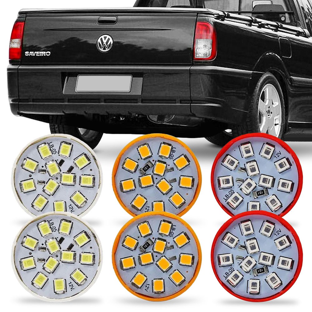 Kit 6 Lampadas de Led Para Lanterna Saveiro Bola G2 G3 1998 99 00 01 02 03 04 2005