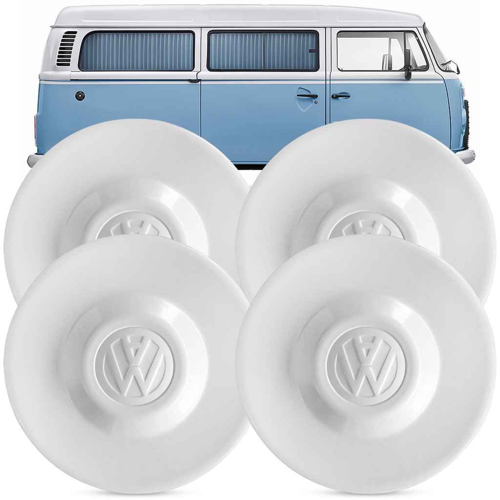 Jogo Calota Central Roda Kombi 1980 A 2018 Perua Plastico Branca 4 Peças