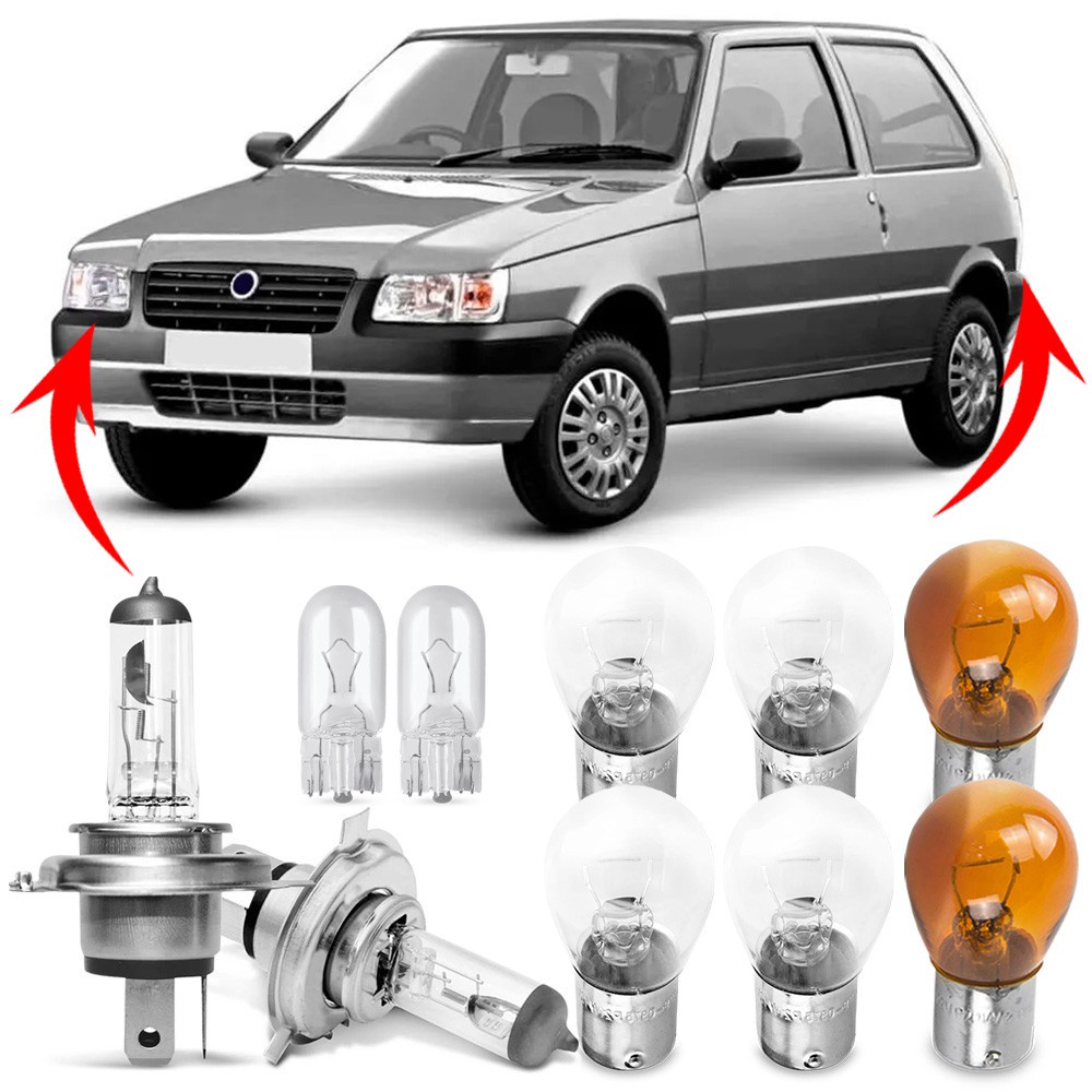 Kit Lampada Para Farol e Lanterna Traseira Uno 2004 05 06 07 08 09 10 11 12 2013 Comum Halogena Jogo