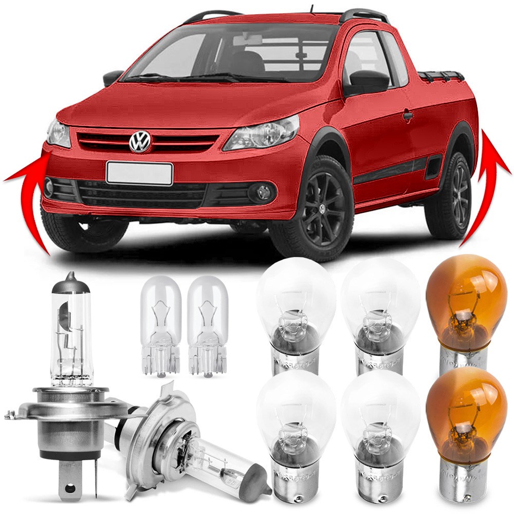 Kit Lampada Para Farol e Lanterna Traseira Saveiro G5 2010 2011 2012 2013 2014 2015 2016 Comum Halogena Jogo Foco Simples