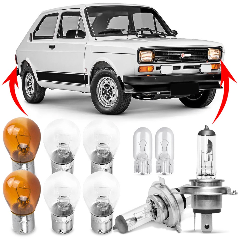 Kit Lampada Para Farol e Lanterna Traseira Fiat 147 1976 77 78 79 80 81 82 83 84 85 1986 Comum Halogena Jogo