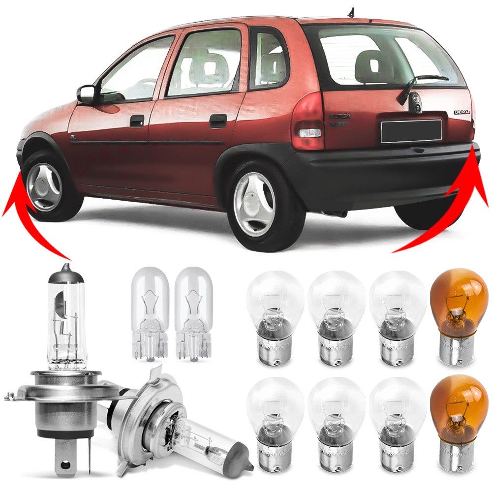 Kit Lampada Para Farol e Lanterna Traseira Corsa Hatch 1994 1995 1996 1997 1998 1999 Comum Halogena Jogo