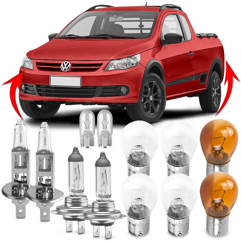 Kit Lampada Para Farol e Lanterna Traseira Saveiro G5 2010 2011 2012 2013 2014 2015 2016 Comum Halogena Jogo Foco Duplo