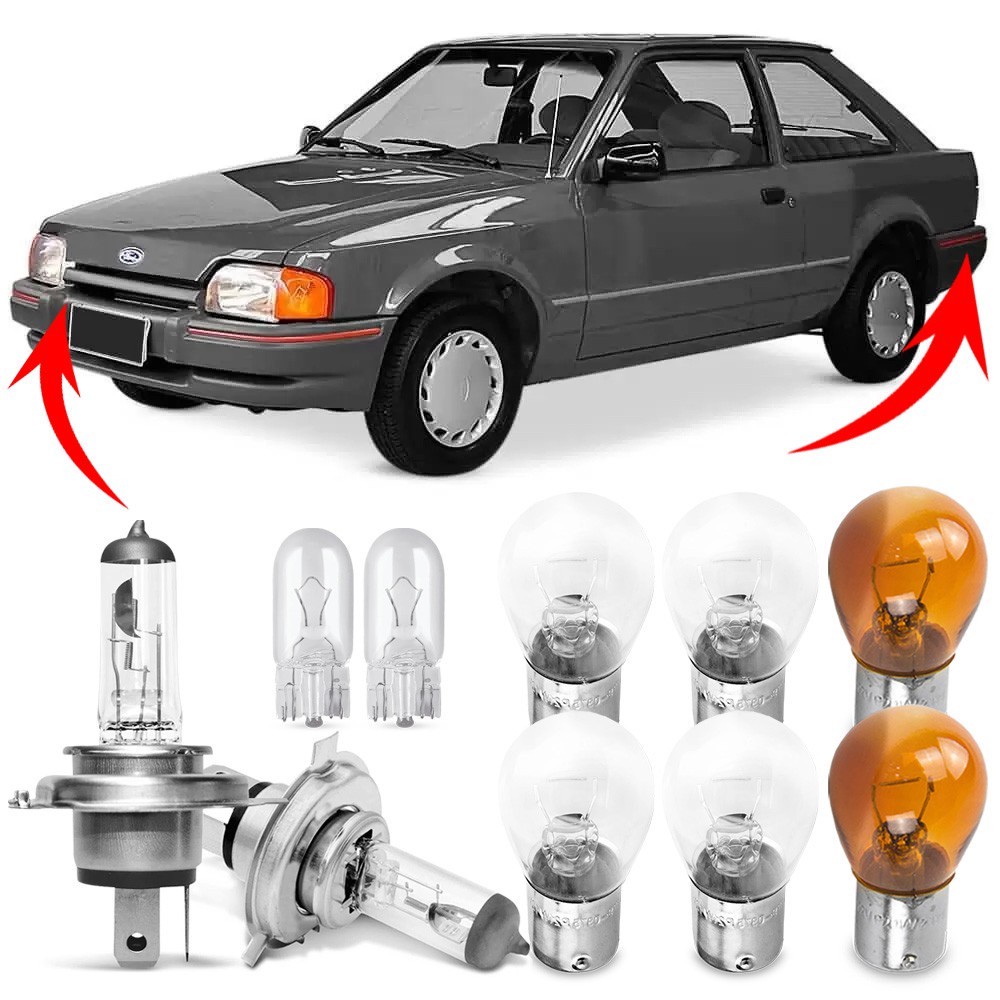 Kit Lampada Para Farol e Lanterna Traseira Escort 1987 1988 1989 1990 1991 1992 Comum Halogena Jogo