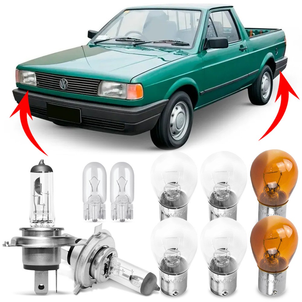 Kit Lampada Para Farol e Lanterna Traseira Saveiro Quadrada G1 1983 84 85 86 87 88 89 90 91 92 93 94 1995 Comum Halogena Jogo