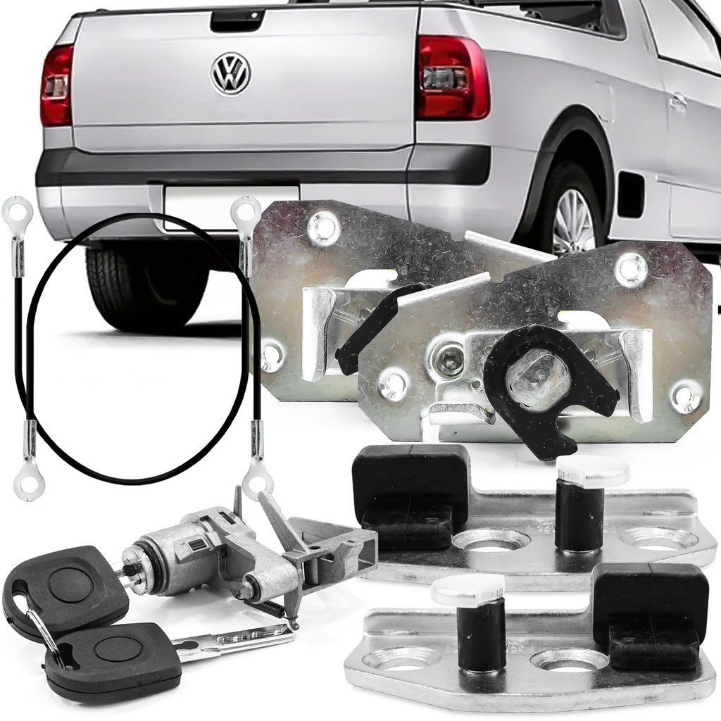 Kit Fechadura Tampa Traseira Caçamba Saveiro G5 2009 A 2013 Batente + Cilindro da Maçaneta Com Chave