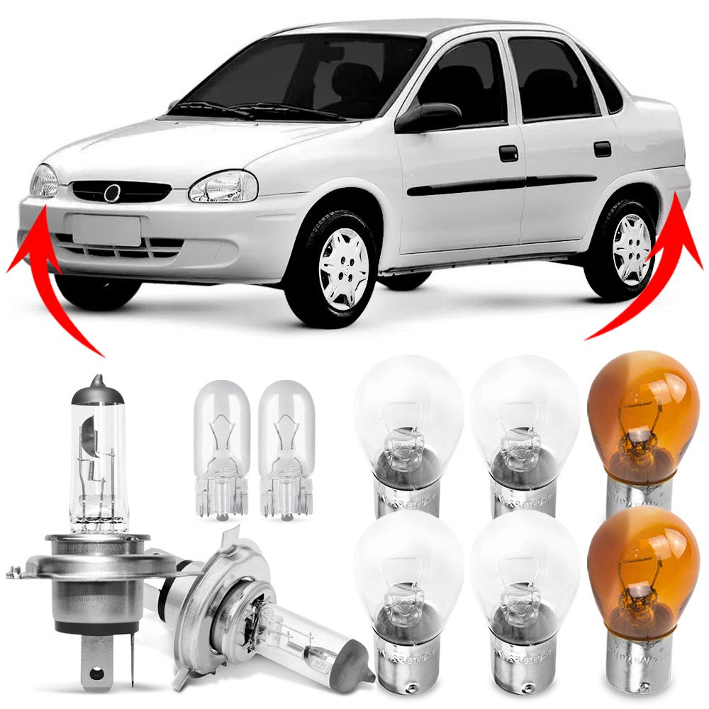 Kit Lampada Para Farol e Lanterna Traseira Corsa Sedan 2000 2001 2002 Classic 2003 A 2010 Comum Halogena Jogo