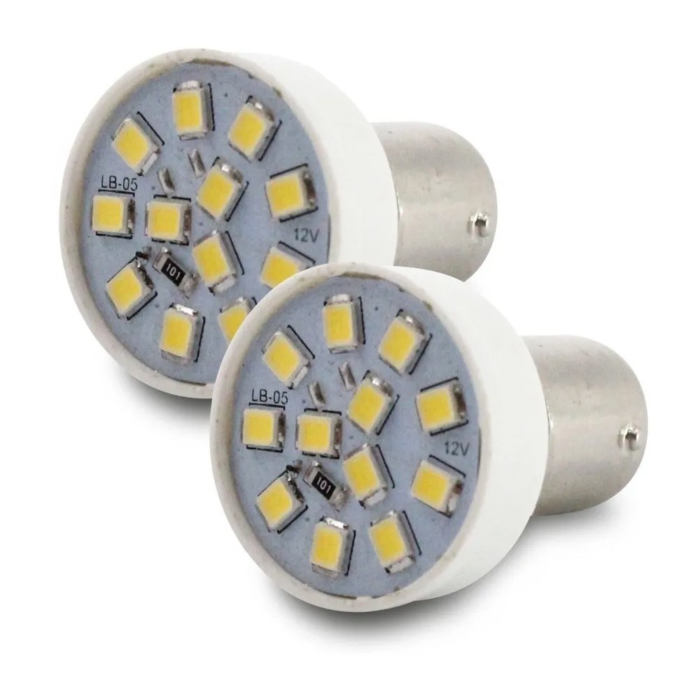 Par Lampada Led Luz Super Branca 12 Leds Lanterna Ré 2 Polos 12V 5/21W