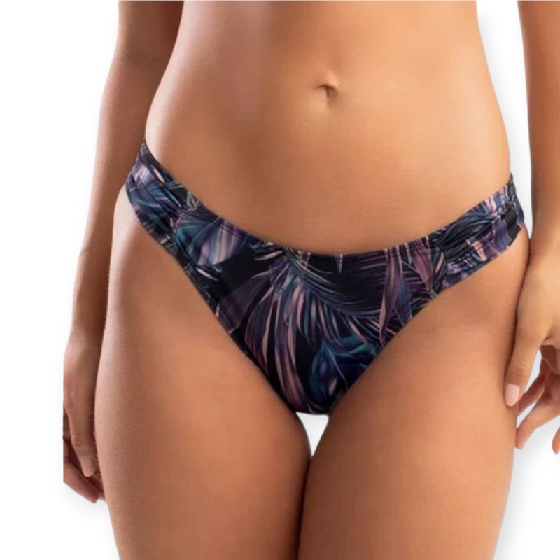 Biquíni Calcinha Laterais Franzidas Folhagem Neon preto Feminino Fps 50+ She Ref:370.19