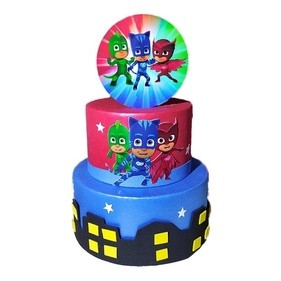 Bolo Fake No Tema Pj Masks Com Topo - Ideal Pegue Monte E
