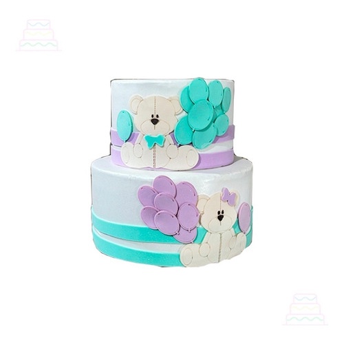 Bolo Fake Chá Revelação Ursinho Baby - Lilás Verde 20x15 Cm