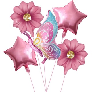 Kit c/ 5 Balão Metalizado Borboleta + Flor + Estrela Festa Jardim Encantado Decoração Enfeites Aniversario em Oferta na Shopee