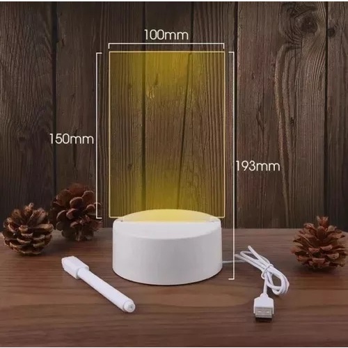 Luminária Abajur De Mesa Com Tela Lousa de Escrever E Apagar Recados Frases Anotações + Canetinha