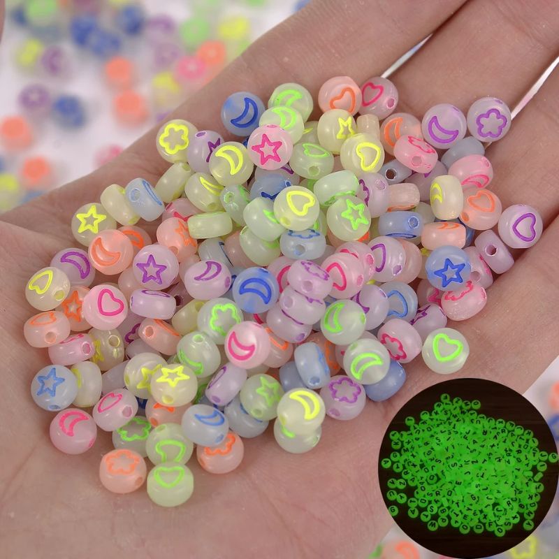 Entremeios Mix Neon Coração Estrela 50/100 pcs Luminoso Espaçador Pulseira DIY