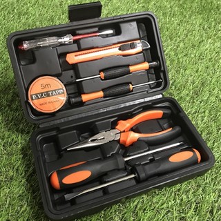 Kit Ferramentas Maleta 8 peças Doméstico Manutenção Básica Alicate de Bico e Chave de Precisão