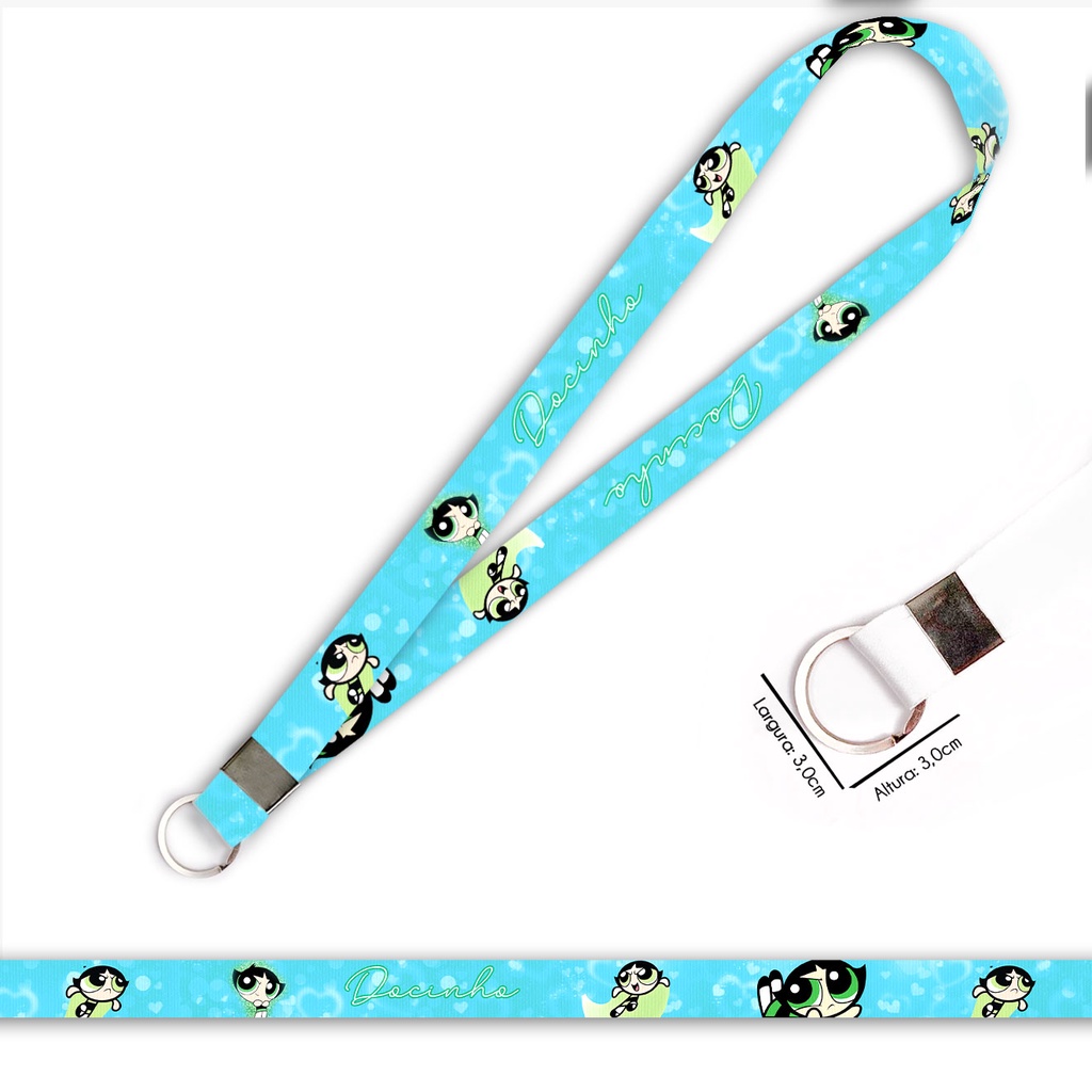 Cordão personalizado Docinho Meninas Super Poderosas para crachá ou chaveiro com Argola
