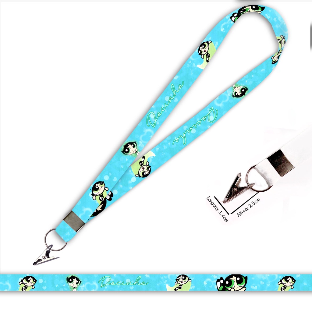 Cordão personalizado Docinho Meninas Super Poderosas para crachá ou chaveiro com Jacaré