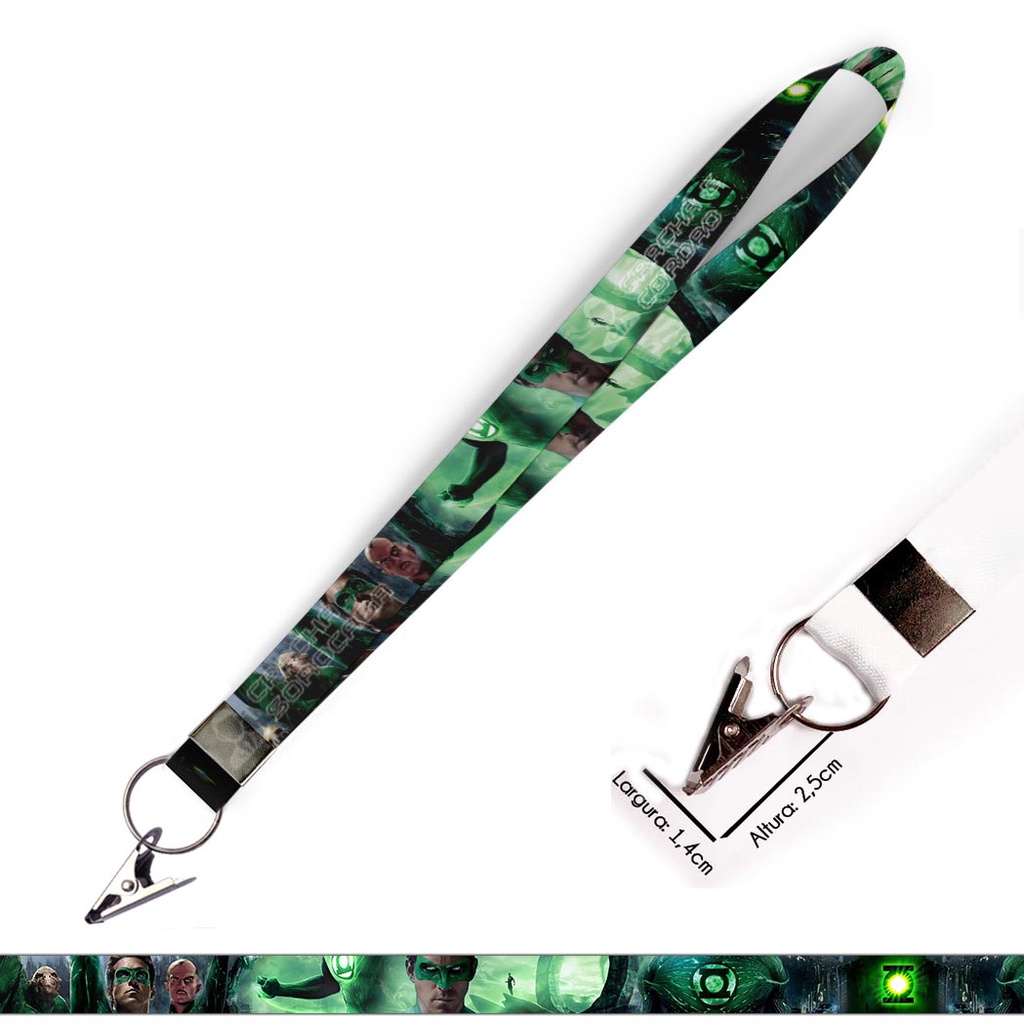 Cordão personalizado Lanterna Verde para crachá ou chaveiro com Jacaré