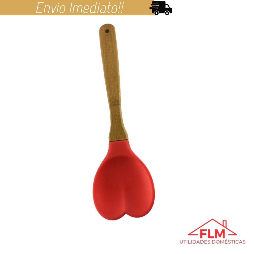 Espátula Coração De Silicone Colher Mexer Cozinha Cabo Bambu 24X6CM Espátula para bolo