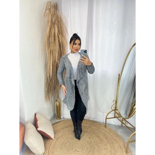 Cardigan Feminino Tricot assimétrico Kimono Manga Longa Moda Outono Inverno