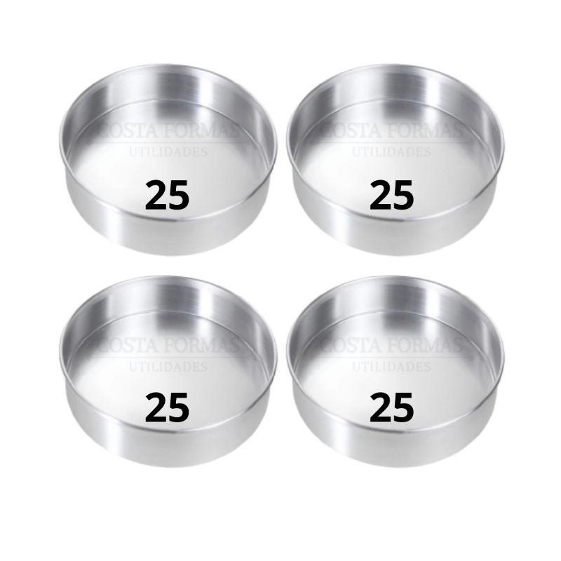 Kit 4 Formas Redondas 25x5 cm Fundo Fixo em Alumínio Jogo de Assadeira Resistente em Oferta na Shopee