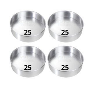 Kit 4 Formas Redondas 25x5 cm Fundo Fixo em Alumínio Jogo de Assadeira Resistente em Oferta na Shopee