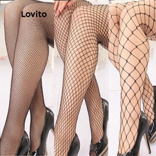 Lovito Curvas Plus Size Meia-Calça Feminina Casual Lisa Transparente Arrastão de Cintura Alta LPS08096 (Preta)