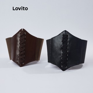 Lovito Corpete CasualLiso de Cordão com Anéis de Amarrar PU L18X34