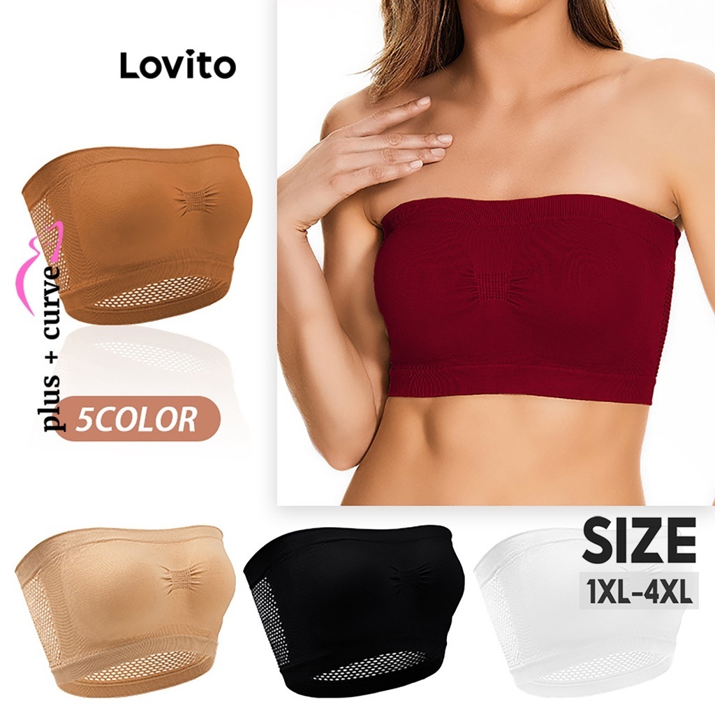 Lovito Sutiã Básico Plus Size Curva Casual Liso Plissado Para Mulheres LNE29022 em Oferta na Shopee