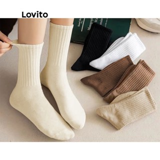 Lovito Meias Femininas Casuais Simples E Macias Que Absorvem A Umidade L8LD087