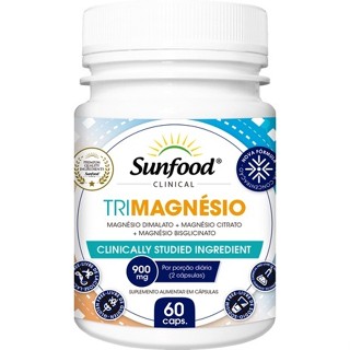 TriMagnésio (Dimalato + Citrato + Bisglicinato) 900mg 60 Cápsulas - Sunfood
