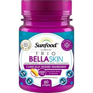 Trio Bella Skin Colágeno Verisol + Ácido Hialurônico + Biotina + Vitaminas 2000mg 60 softgels - Sunfood
