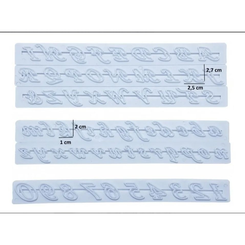 Kit Cortador Marcador Régua Alfabeto E Números ( 2,7 X 2,5 ) Cursivas
