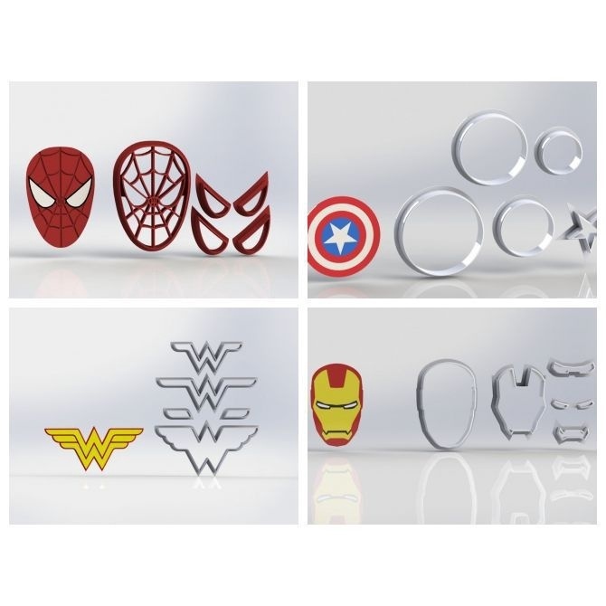 Cortador Kit Heróis 9 Modelos Modulares Batman Flash Hulk Thor Mulher Marav Homem Ferro Aranha Capitão Super