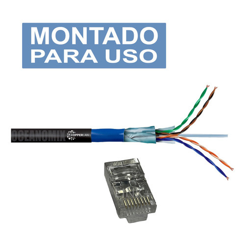 Cabo de rede lan 4 Pares Cat5e F/UTP Externo Blindado Dupla Capa 10m 100% Cobre MONTADO PRA USO - Megatron